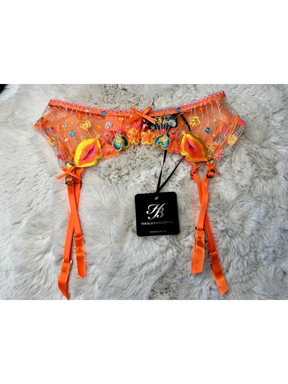 Honey Birdette DIXIE🌼🧡 Bright Orange Lace Garter Small